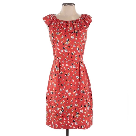 Anthropologie Hi There Karen Walker Dark Orange Floral Ruffle Collar Dress Sz 4 - Picture 1 of 4